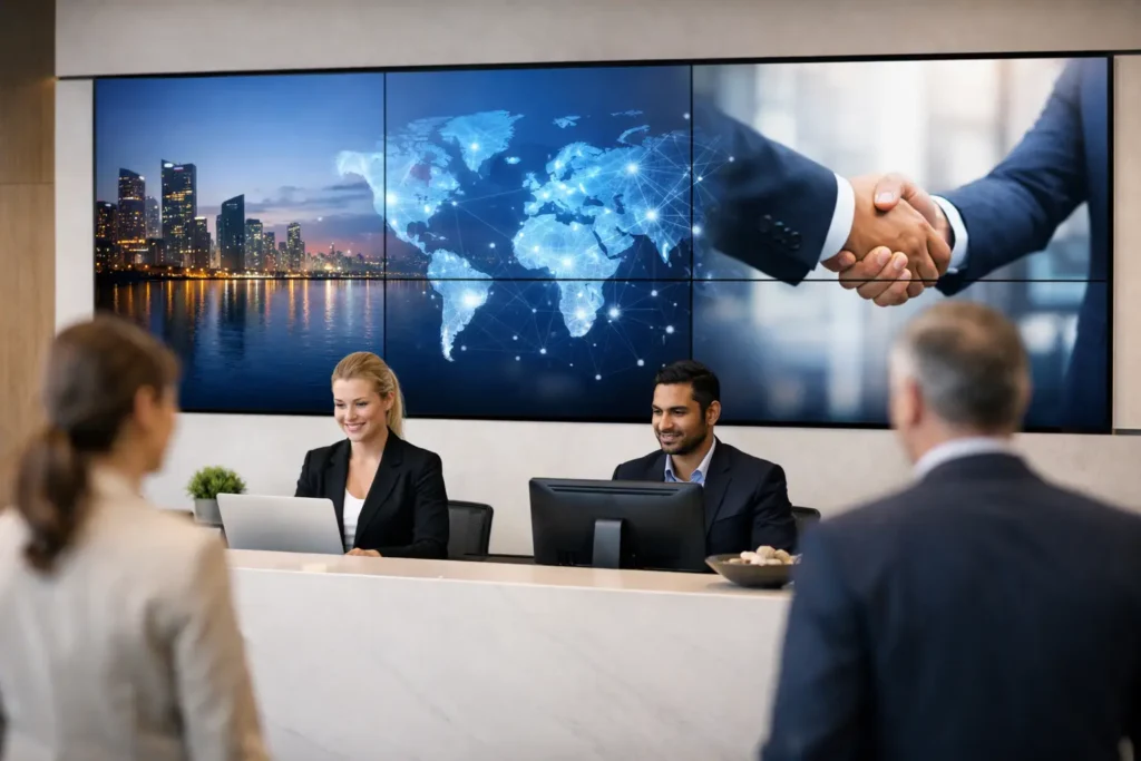 Video wall para recepción corporativa eficaz