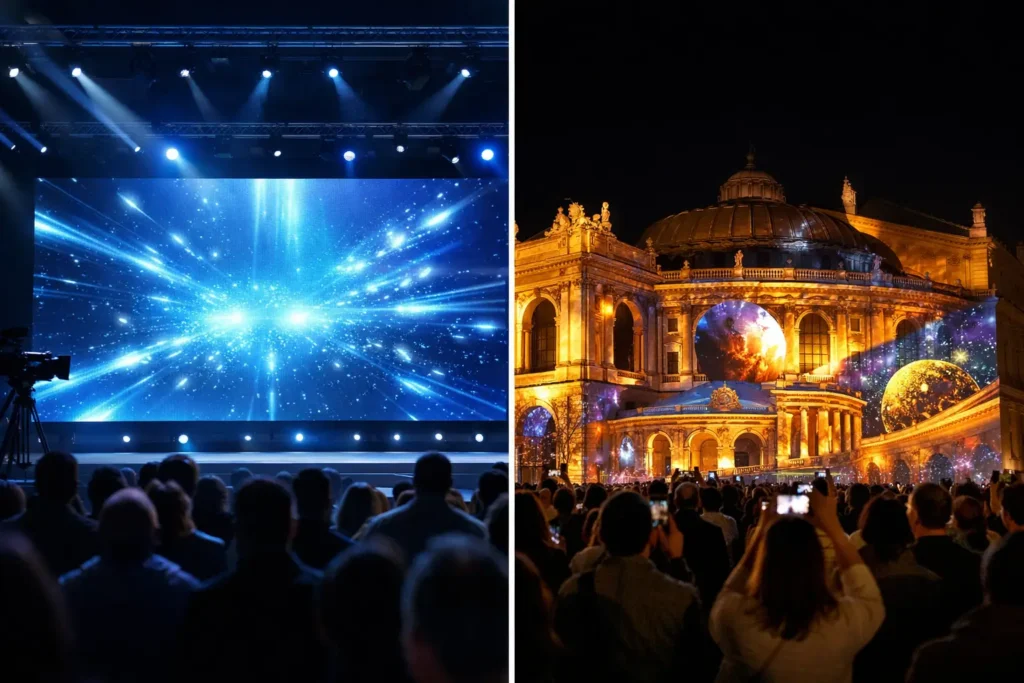 Pantalla LED vs proyección mapping para eventos